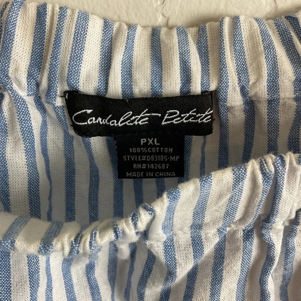 Candalite Petite Striped Off-Shoulder Tunic Top Nautical Print Tie Sleeve Sz XLP - Picture 6 of 6
